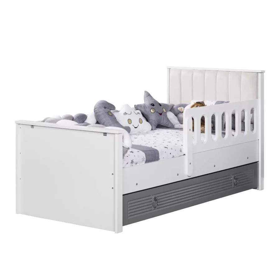 Aqua Grey Yavru Yataklı Kapitoneli Karyola 90x190