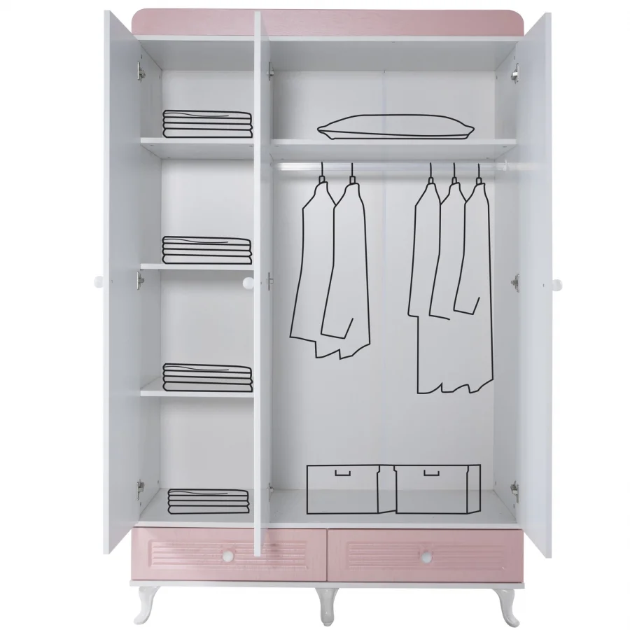 Aqua Pink 3 Kapılı Dolap