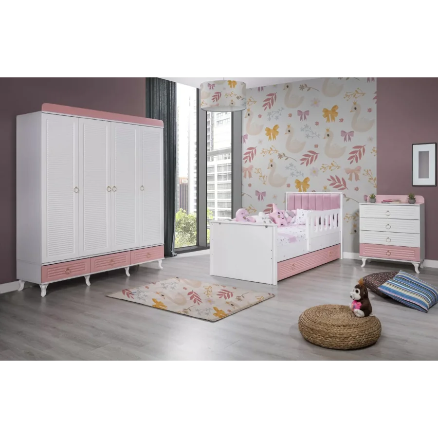 Aqua Pink 4 Kapılı Kapitoneli Bebek Odası Takımı