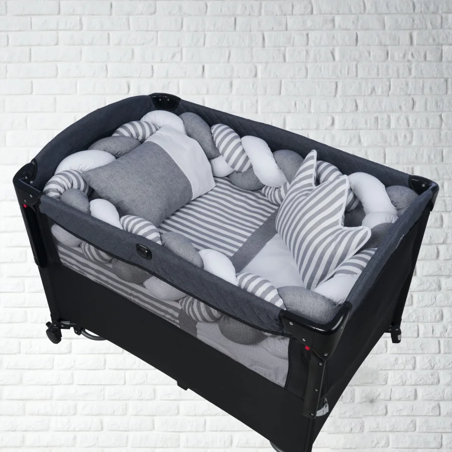 Aras Bebe Örgülü Park Set Uyku Seti 60x120cm - Gri