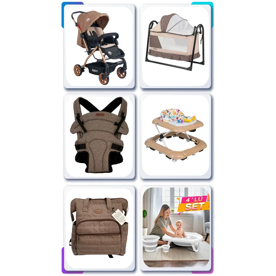 Atlantik Çift Yönlü Bebek Arabalı 9 Parça Bebek Çeyiz Seti