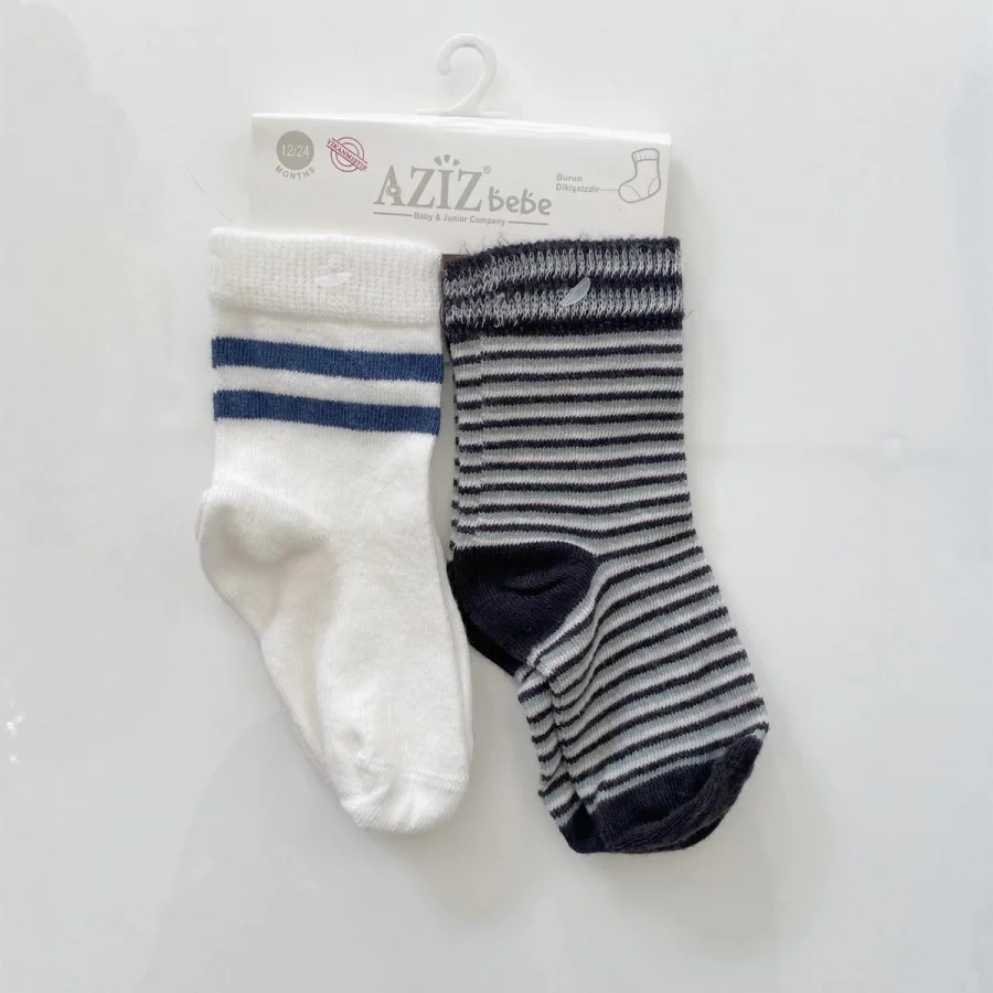 Aziz Bebe 2li Kolej Ve Çizgili Bebek Çorap 2 Yaş
