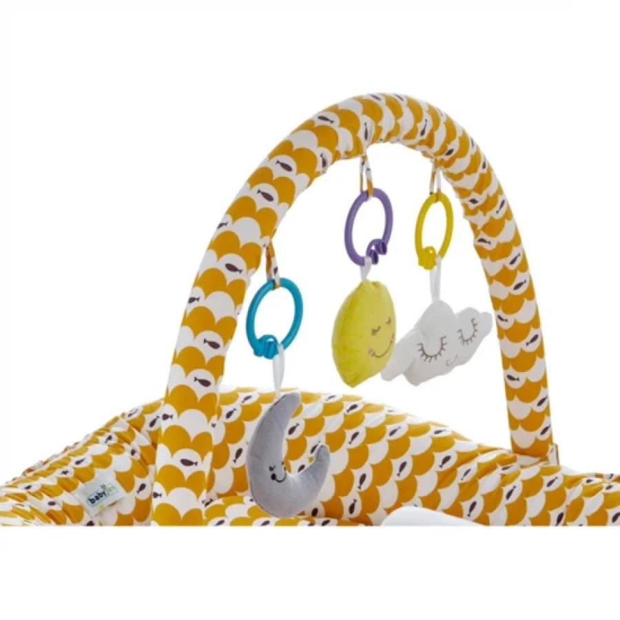 Babyjem Oyuncaklı Anne Baba Yanı Yatağı Balık Desen - Hardal