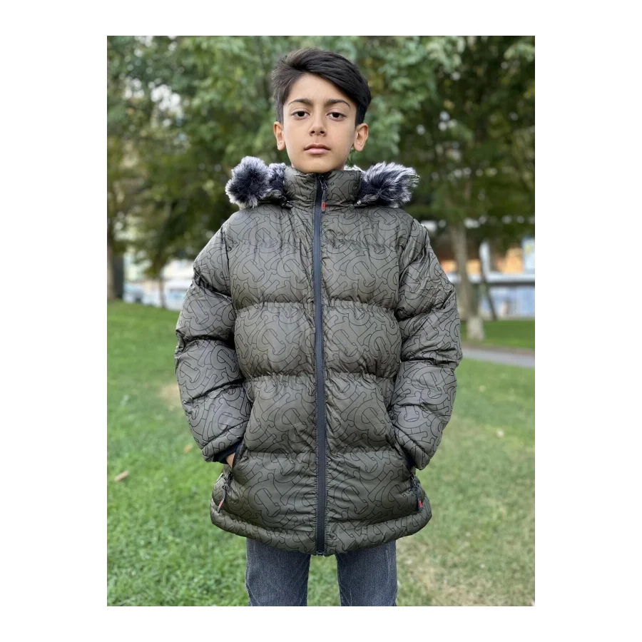 Babymiss Baskılı Kapüşonlu Unisex Çocuk Şişme Mont - Haki