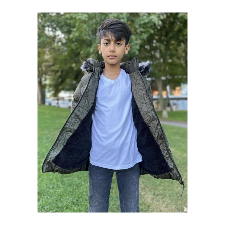 Babymiss Baskılı Kapüşonlu Unisex Çocuk Şişme Mont - Haki