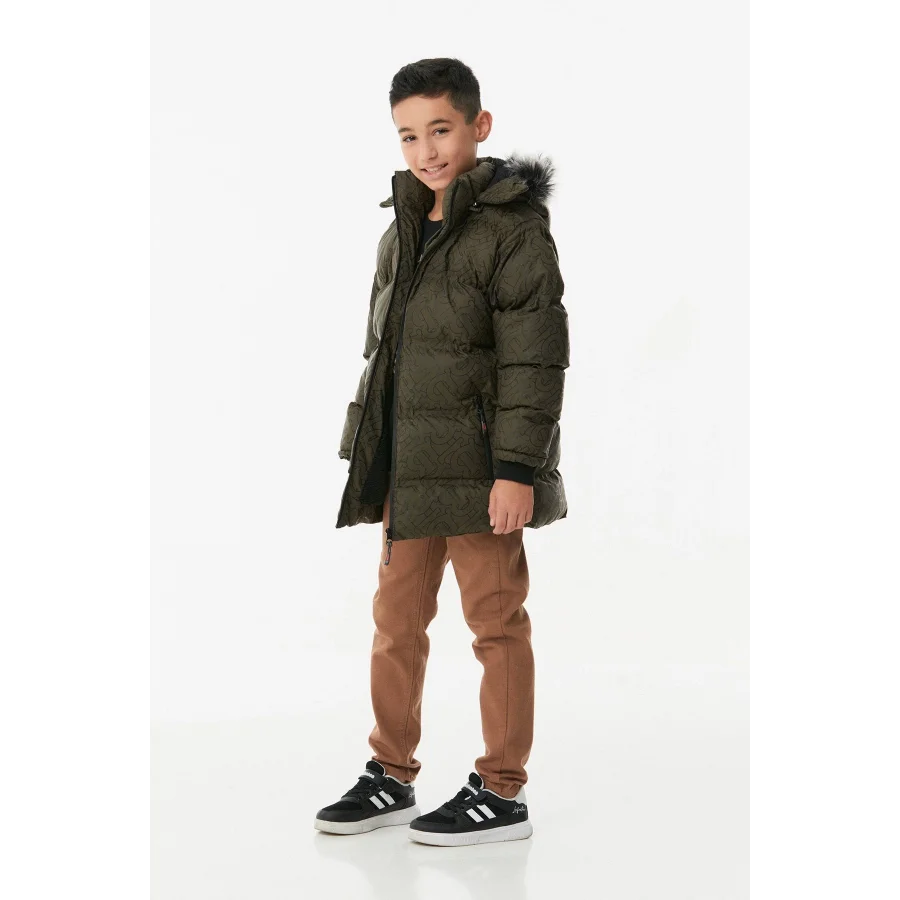 Babymiss Baskılı Kapüşonlu Unisex Çocuk Şişme Mont - Haki