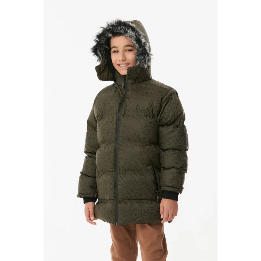 Babymiss Baskılı Kapüşonlu Unisex Çocuk Şişme Mont - Haki