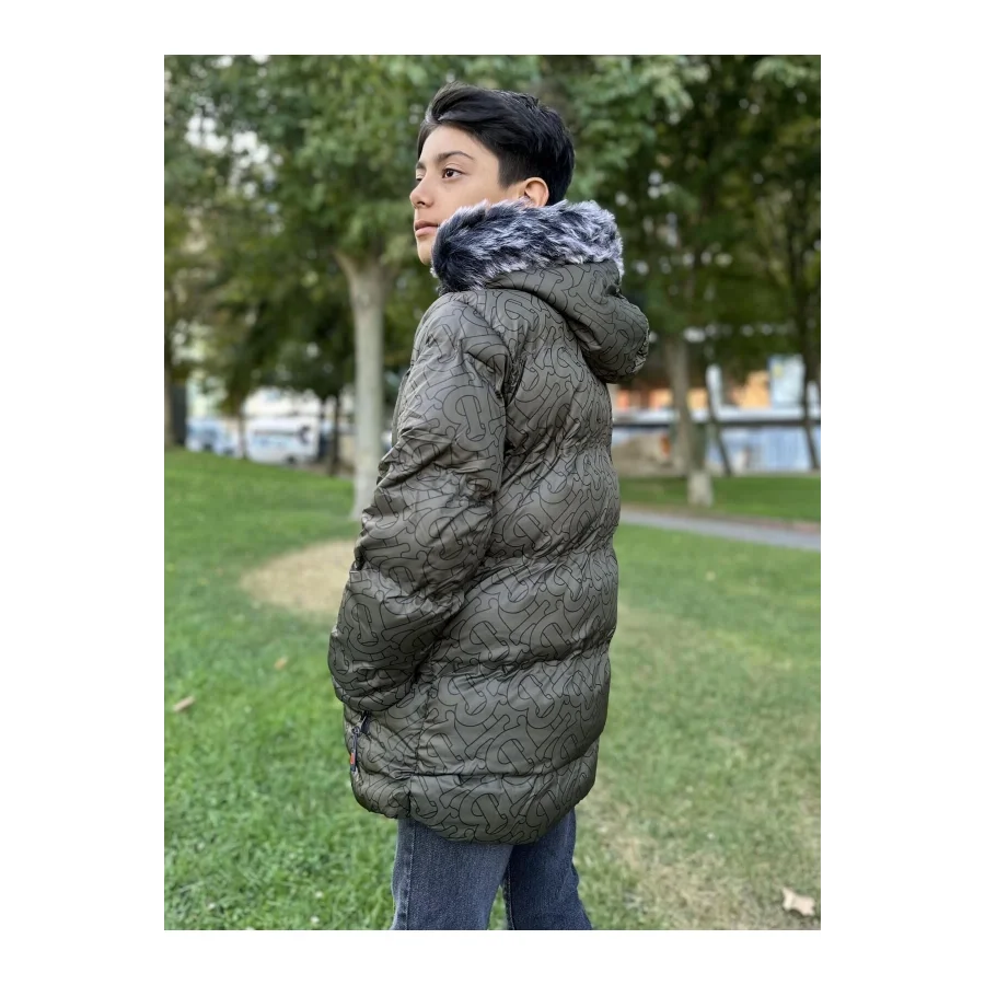 Babymiss Baskılı Kapüşonlu Unisex Çocuk Şişme Mont - Haki