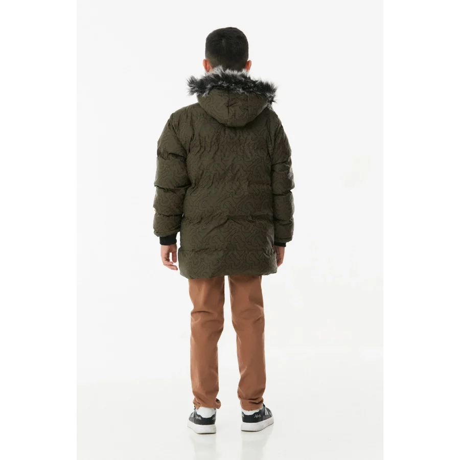 Babymiss Baskılı Kapüşonlu Unisex Çocuk Şişme Mont - Haki