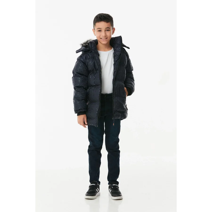 Babymiss Baskılı Kapüşonlu Unisex Çocuk Şişme Mont - Lacivert