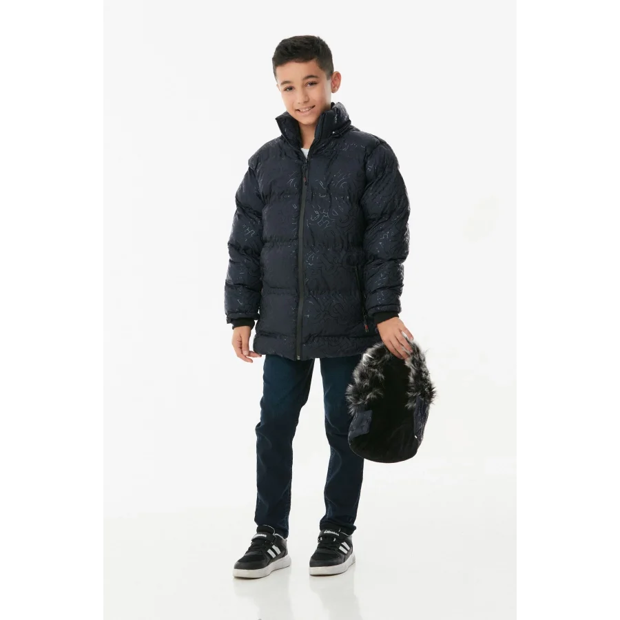 Babymiss Baskılı Kapüşonlu Unisex Çocuk Şişme Mont - Lacivert