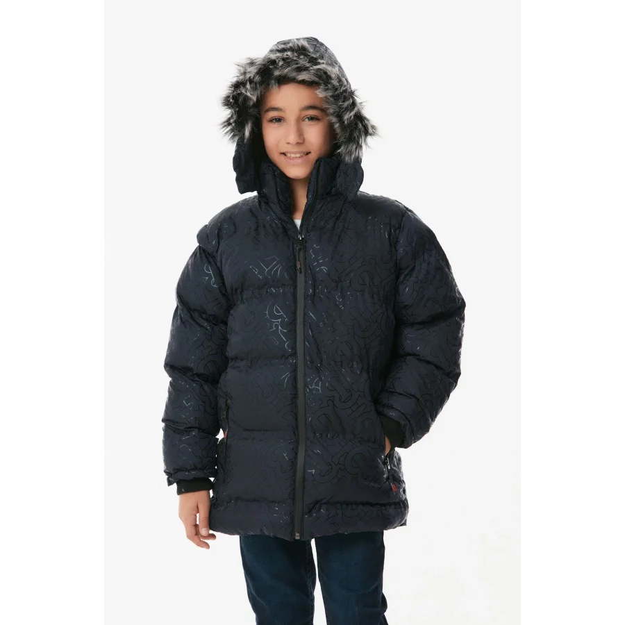 Babymiss Baskılı Kapüşonlu Unisex Çocuk Şişme Mont - Lacivert