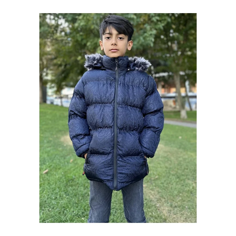 Babymiss Baskılı Kapüşonlu Unisex Çocuk Şişme Mont - Lacivert