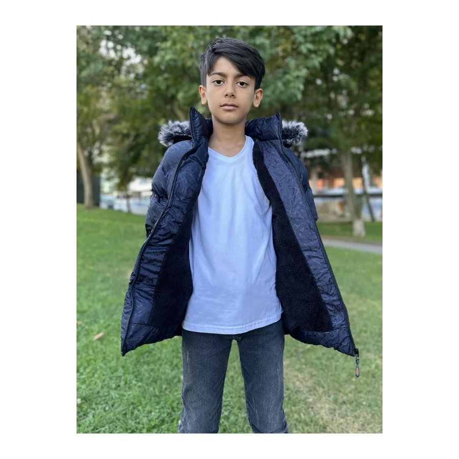 Babymiss Baskılı Kapüşonlu Unisex Çocuk Şişme Mont - Lacivert