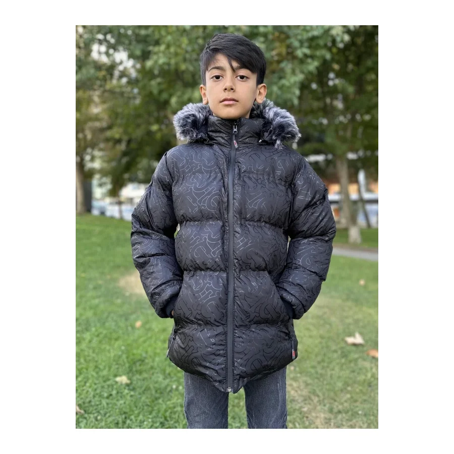 Babymiss Baskılı Kapüşonlu Unisex Çocuk Şişme Mont - Siyah