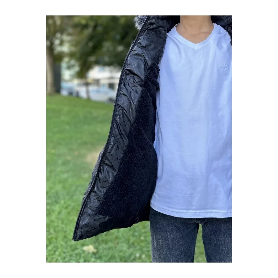 Babymiss Baskılı Kapüşonlu Unisex Çocuk Şişme Mont - Siyah