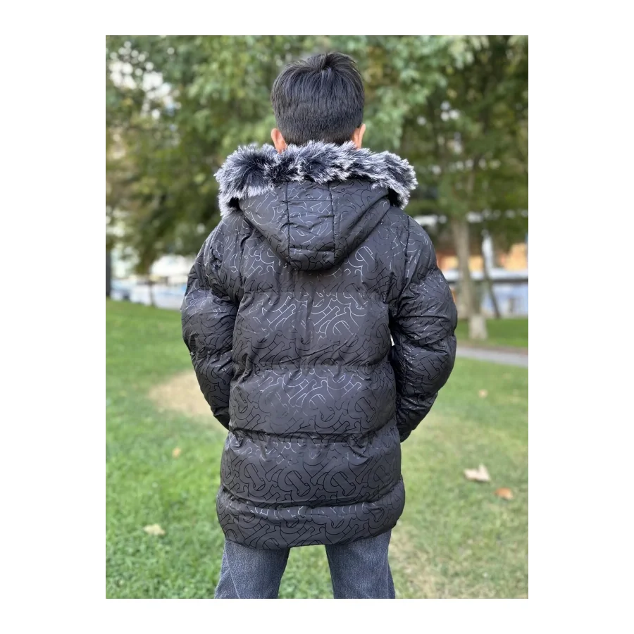Babymiss Baskılı Kapüşonlu Unisex Çocuk Şişme Mont - Siyah