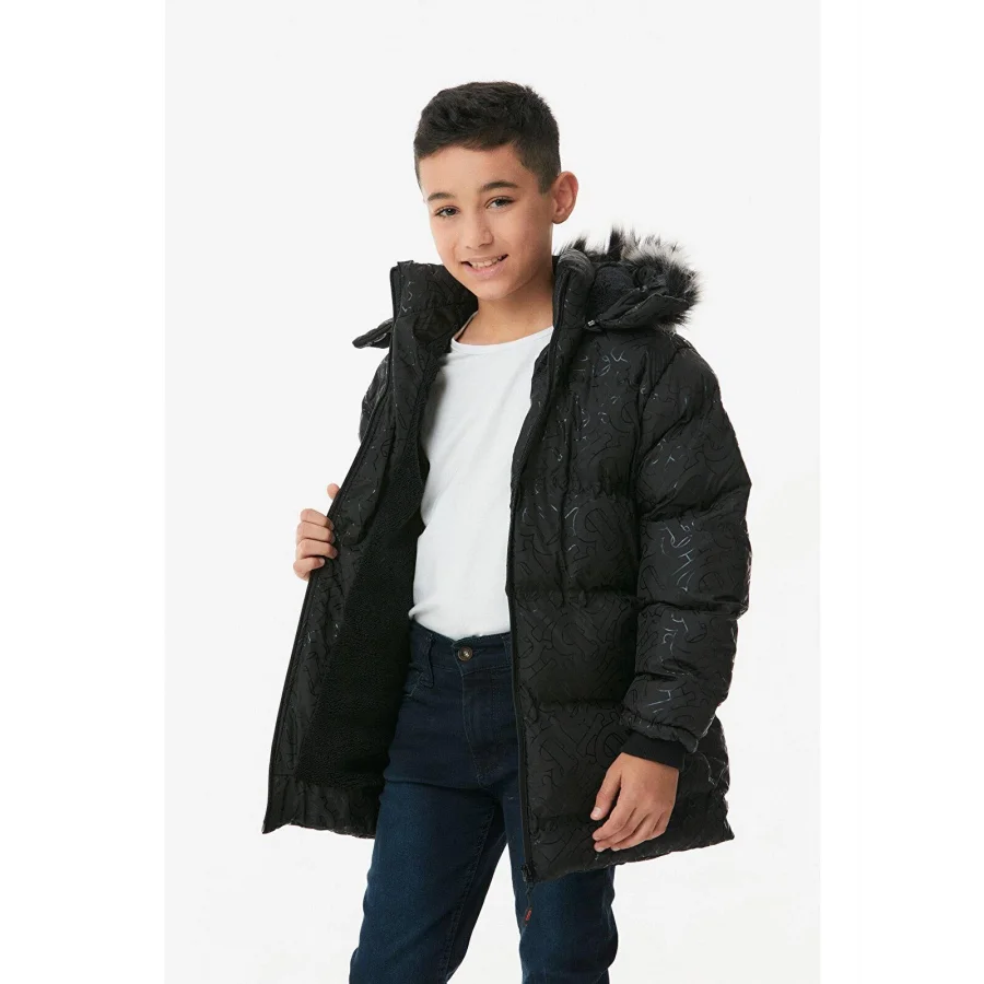 Babymiss Baskılı Kapüşonlu Unisex Çocuk Şişme Mont - Siyah