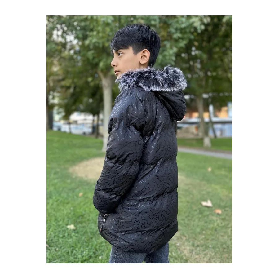 Babymiss Baskılı Kapüşonlu Unisex Çocuk Şişme Mont - Siyah