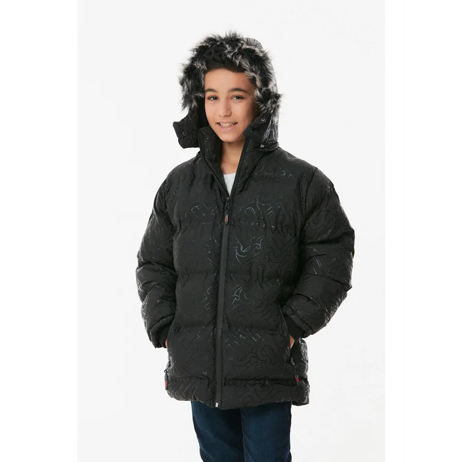 Babymiss Baskılı Kapüşonlu Unisex Çocuk Şişme Mont - Siyah