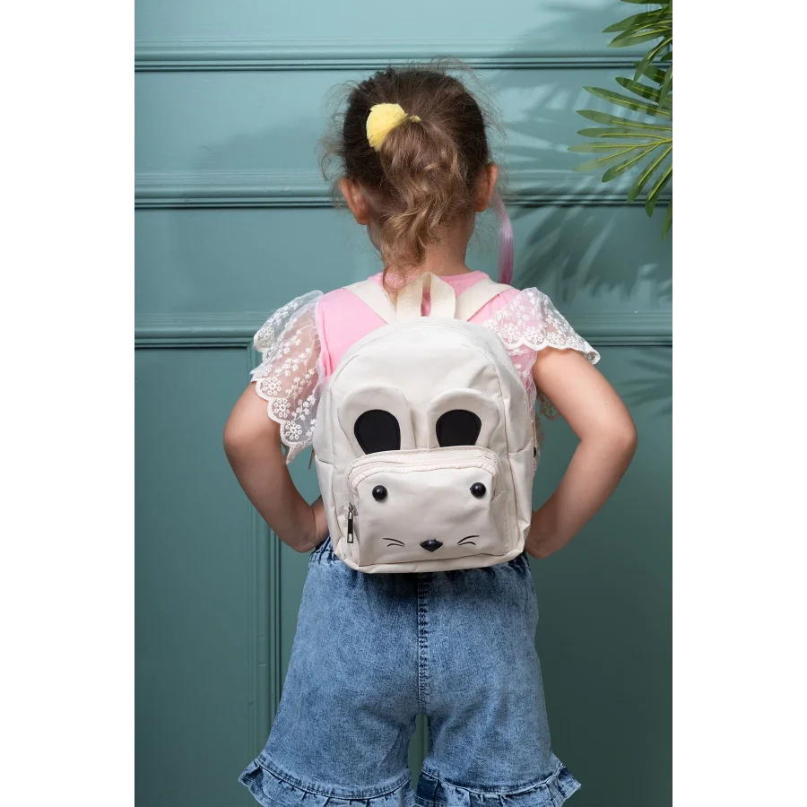 Babymiss Çocuk Sırt Çantası Kedi Desenli Anaokulu Çantası - Krem