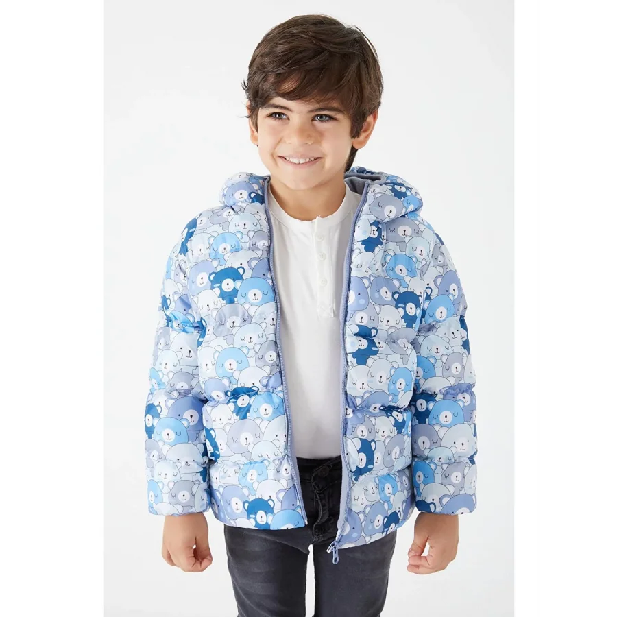 Babymiss Ekstra Dolgulu İçi Yumuşak Polarlı Kapüşonlu Şişme Unisex Çocuk Mont - Mavi