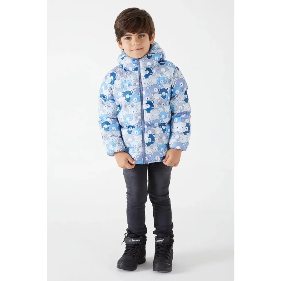 Babymiss Ekstra Dolgulu İçi Yumuşak Polarlı Kapüşonlu Şişme Unisex Çocuk Mont - Mavi