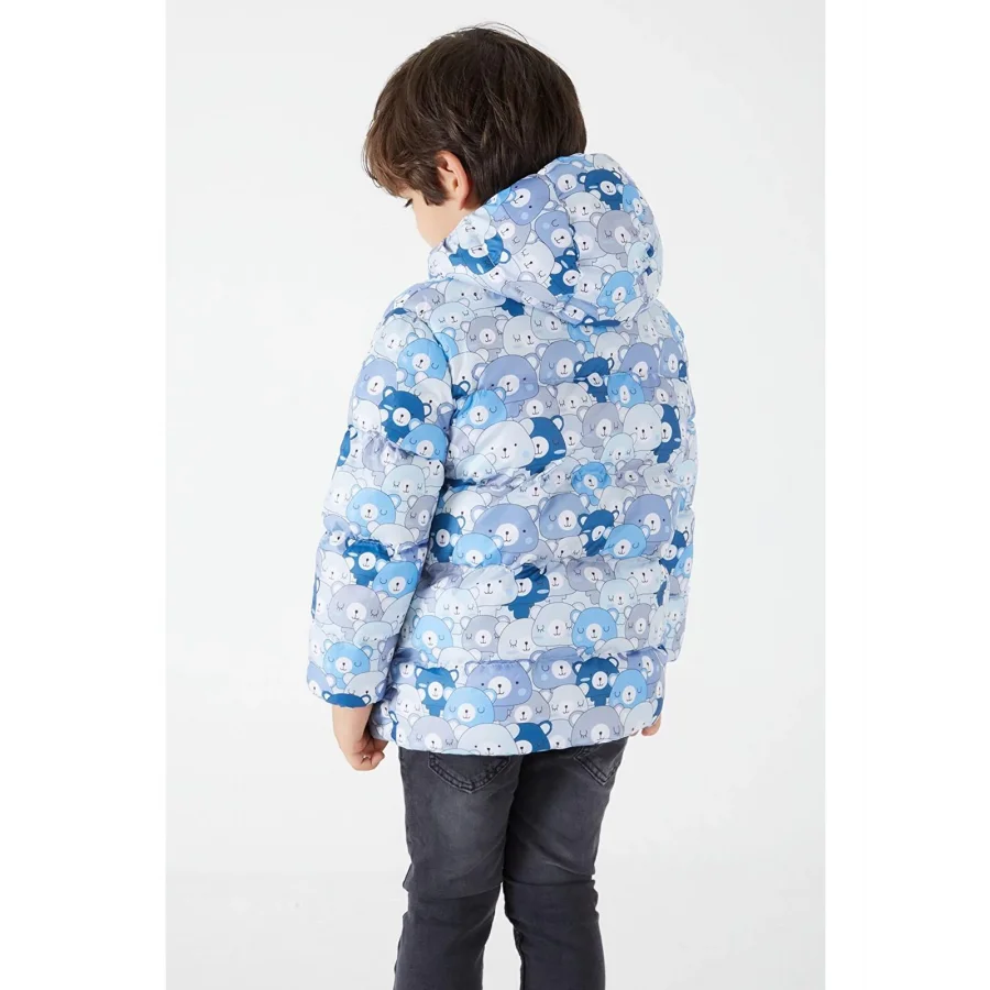 Babymiss Ekstra Dolgulu İçi Yumuşak Polarlı Kapüşonlu Şişme Unisex Çocuk Mont - Mavi