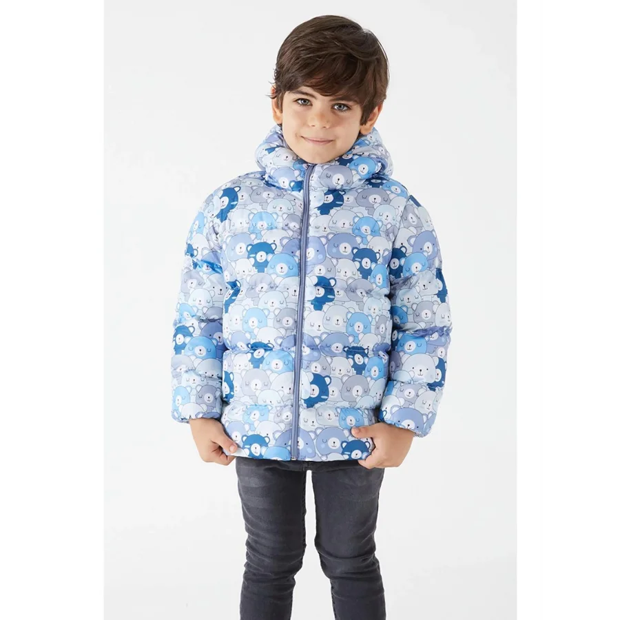 Babymiss Ekstra Dolgulu İçi Yumuşak Polarlı Kapüşonlu Şişme Unisex Çocuk Mont - Mavi