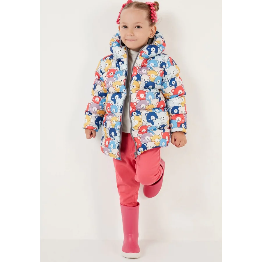 Babymiss Ekstra Dolgulu İçi Yumuşak Polarlı Kapüşonlu Şişme Unisex Çocuk Mont - Rengarenk