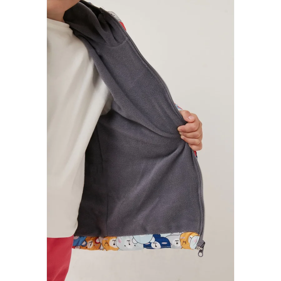 Babymiss Ekstra Dolgulu İçi Yumuşak Polarlı Kapüşonlu Şişme Unisex Çocuk Mont - Rengarenk