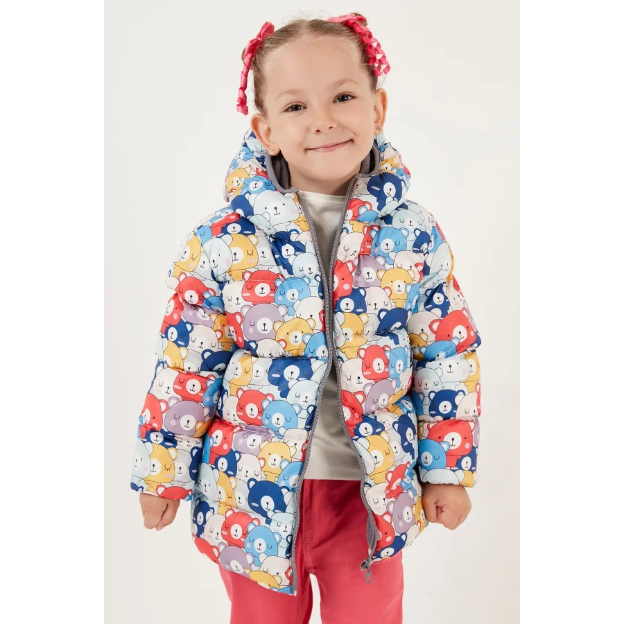 Babymiss Ekstra Dolgulu İçi Yumuşak Polarlı Kapüşonlu Şişme Unisex Çocuk Mont - Rengarenk