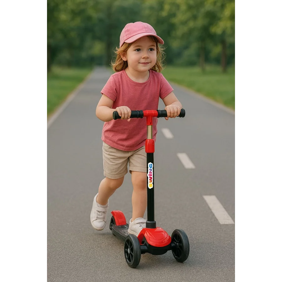 Babymiss Işıklı 3 Tekerlekli Çocuk Scooter – 3 Kademeli Yükseklik Ayarı - Kırmızı