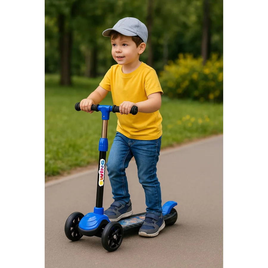 Babymiss Işıklı 3 Tekerlekli Çocuk Scooter – 3 Kademeli Yükseklik Ayarı - Mavi