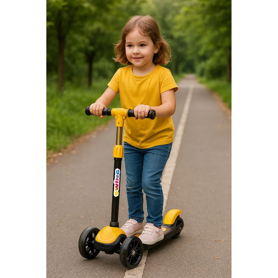 Babymiss Işıklı 3 Tekerlekli Çocuk Scooter – 3 Kademeli Yükseklik Ayarı - Sarı