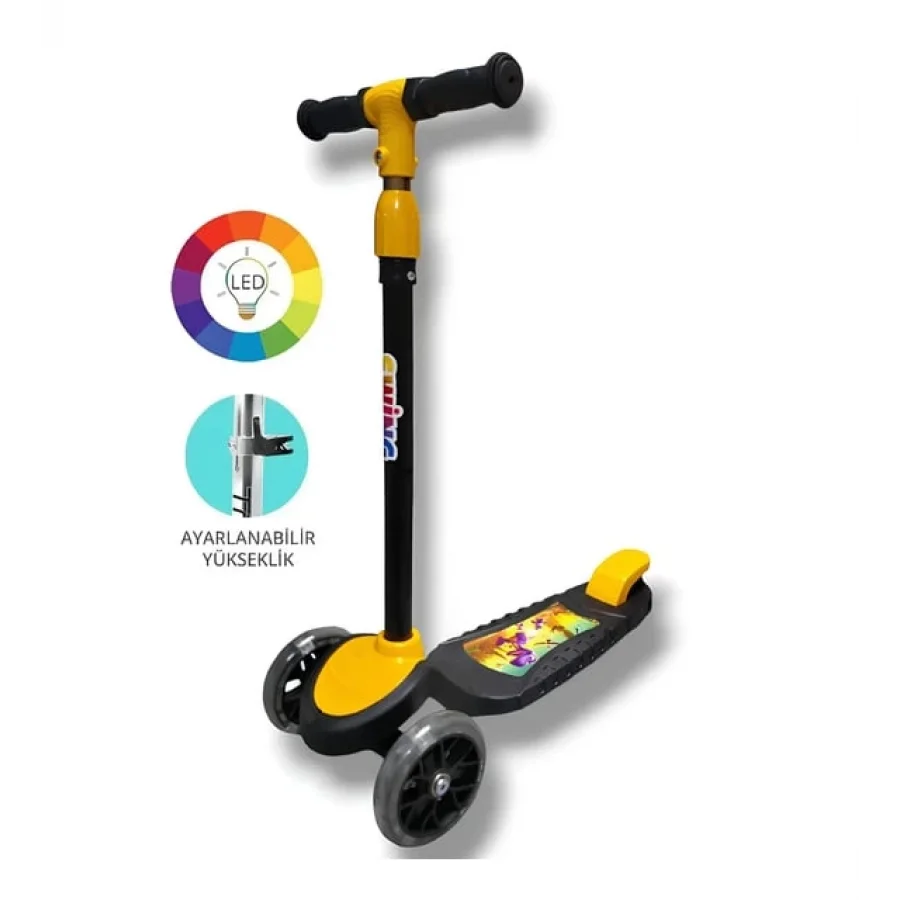 Babymiss Işıklı 3 Tekerlekli Çocuk Scooter – 3 Kademeli Yükseklik Ayarı - Sarı