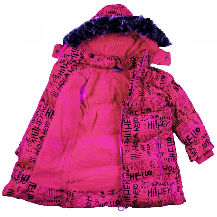 Babymiss Kız Çocuk Çıkarılabilir Kapüşonlu Cepli Baskılı Şişme Mont - Fuşya