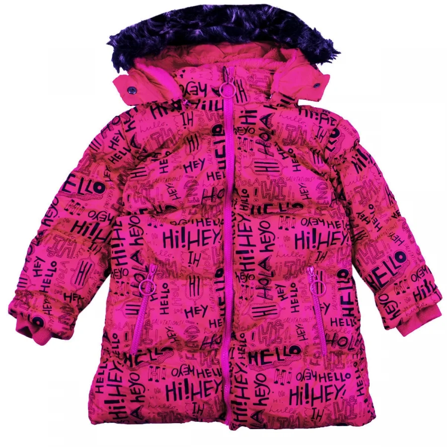 Babymiss Kız Çocuk Çıkarılabilir Kapüşonlu Cepli Baskılı Şişme Mont - Fuşya