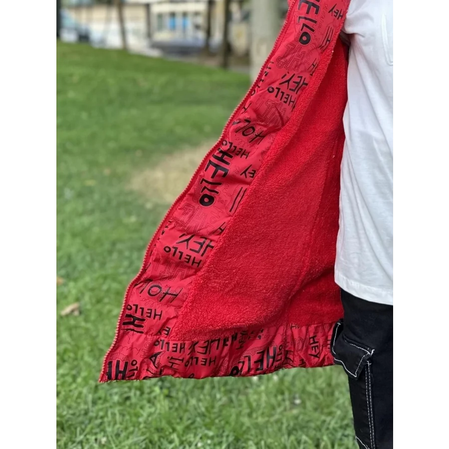 Babymiss Kız Çocuk Çıkarılabilir Kapüşonlu Cepli Baskılı Şişme Mont - Kırmızı