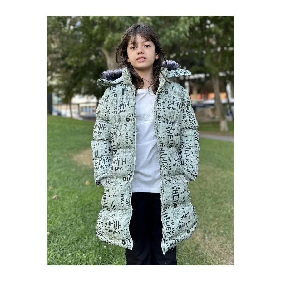 Babymiss Kız Çocuk Çıkarılabilir Kapüşonlu Cepli Baskılı Şişme Mont - Mint