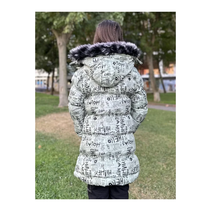 Babymiss Kız Çocuk Çıkarılabilir Kapüşonlu Cepli Baskılı Şişme Mont - Mint