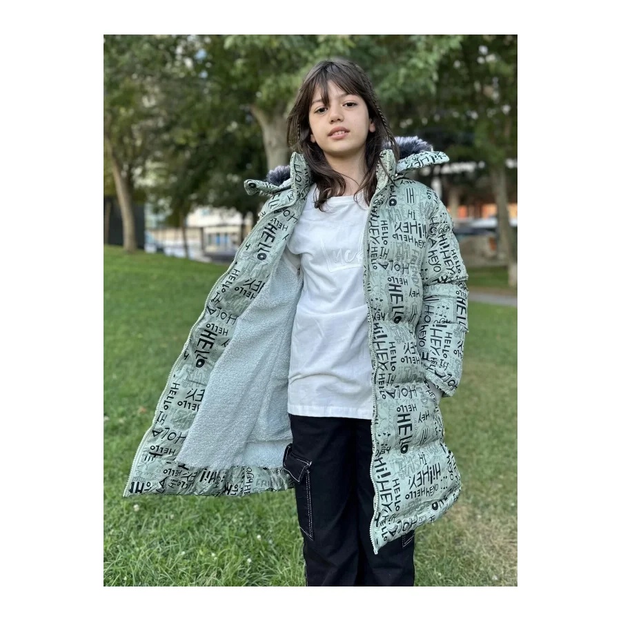 Babymiss Kız Çocuk Çıkarılabilir Kapüşonlu Cepli Baskılı Şişme Mont - Mint