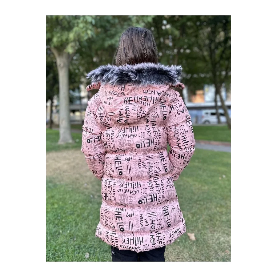 Babymiss Kız Çocuk Çıkarılabilir Kapüşonlu Cepli Baskılı Şişme Mont - Pudra