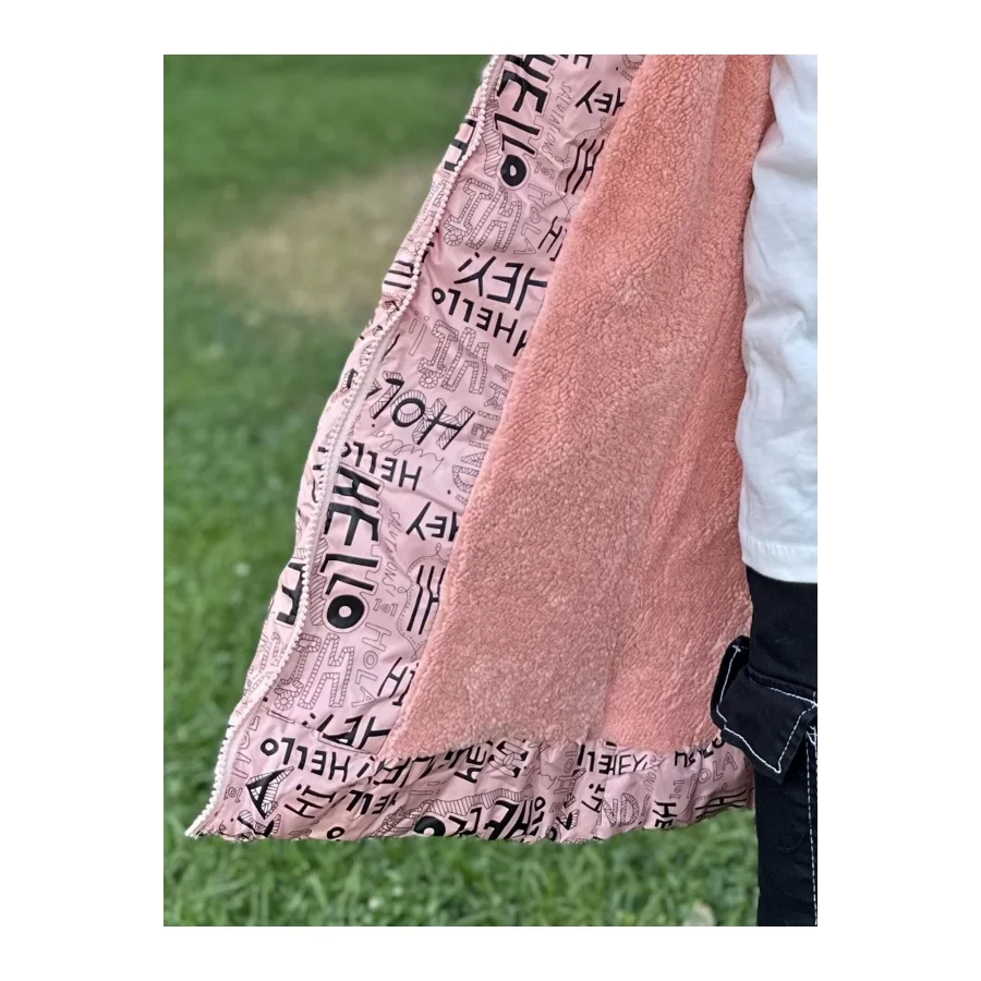 Babymiss Kız Çocuk Çıkarılabilir Kapüşonlu Cepli Baskılı Şişme Mont - Pudra