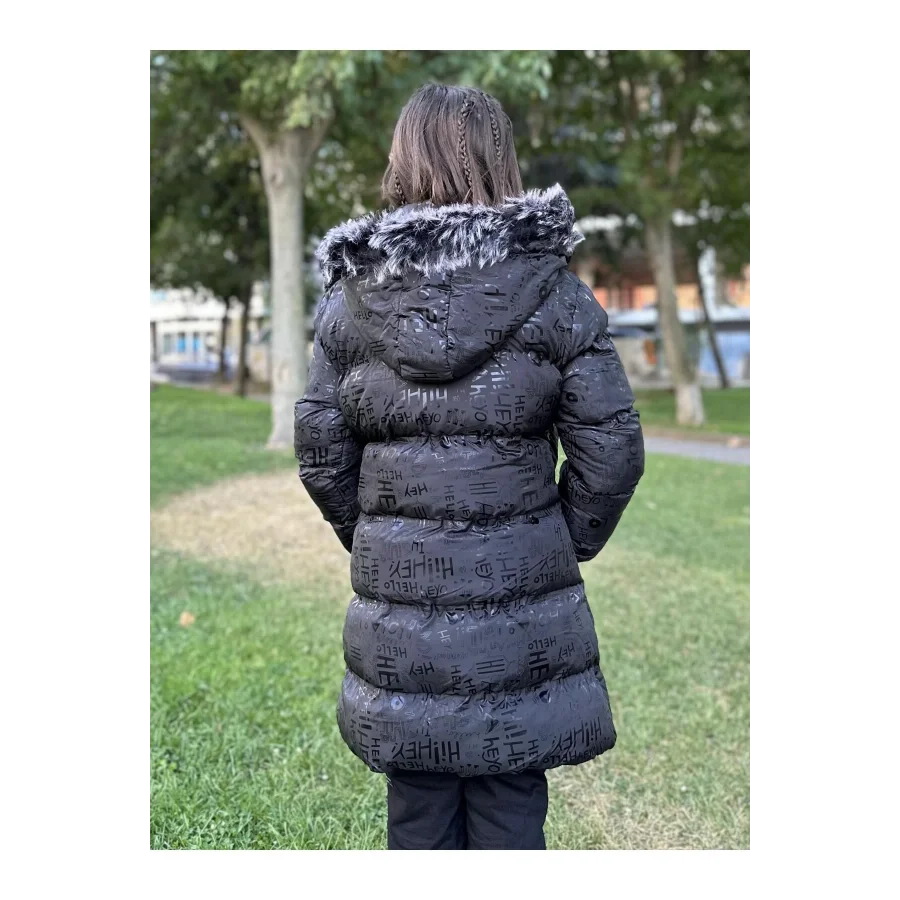 Babymiss Kız Çocuk Çıkarılabilir Kapüşonlu Cepli Baskılı Şişme Mont - Siyah