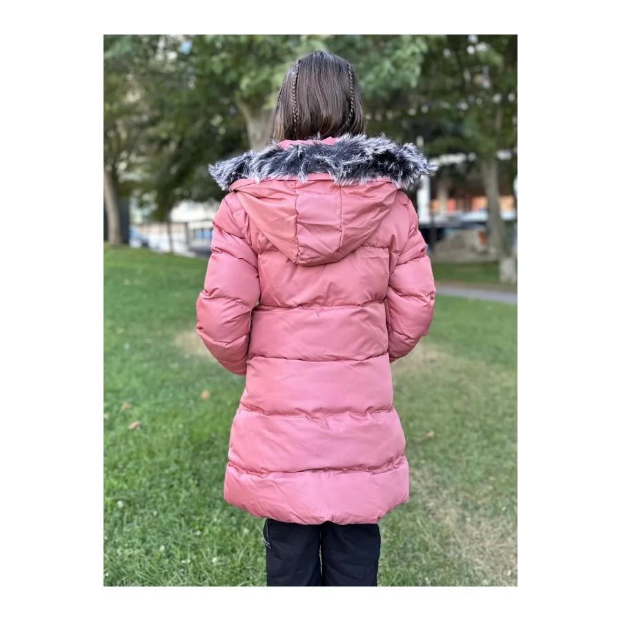 Babymiss Kız Çocuk İçi Suni Kürklü Çıkarılabilir Kapüşonlu Cepli Şişme Mont - Pudra