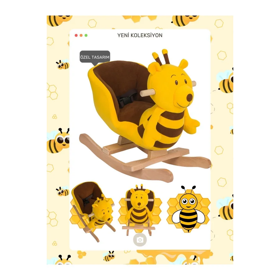 Babymiss Sallanan Ahşap Ayaklı Peluş Arı Koltuk
