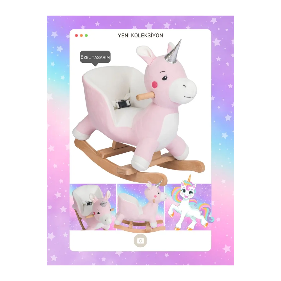 Babymiss Sallanan Ahşap Ayaklı Peluş Unicorn Koltuk