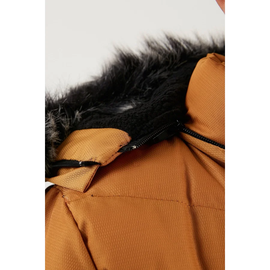 Babymiss Suni Kürklü Peluş Astarlı Çıkarılabilir Kapüşonlu Erkek Çocuk Mont - Hardal