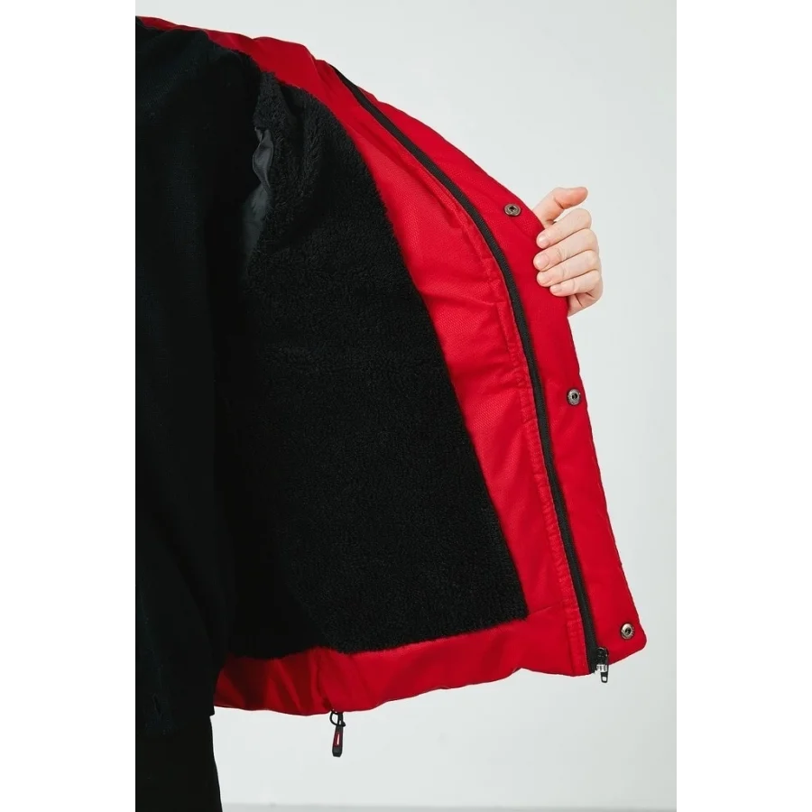 Babymiss Suni Kürklü Peluş Astarlı Çıkarılabilir Kapüşonlu Erkek Çocuk Mont - Kırmızı